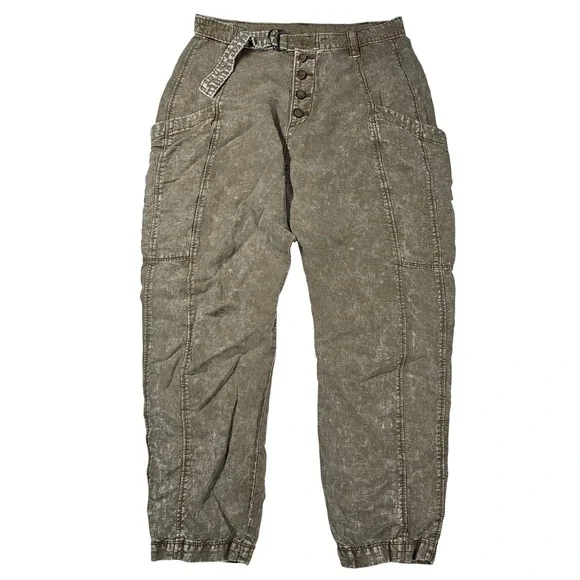 Free People Desert Daze Harem Pants Belted Button Front Olive Women's XS/2 - Picture 2 of 11